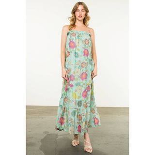 Ansley Strap Tie Floral Maxi Dress: MINT