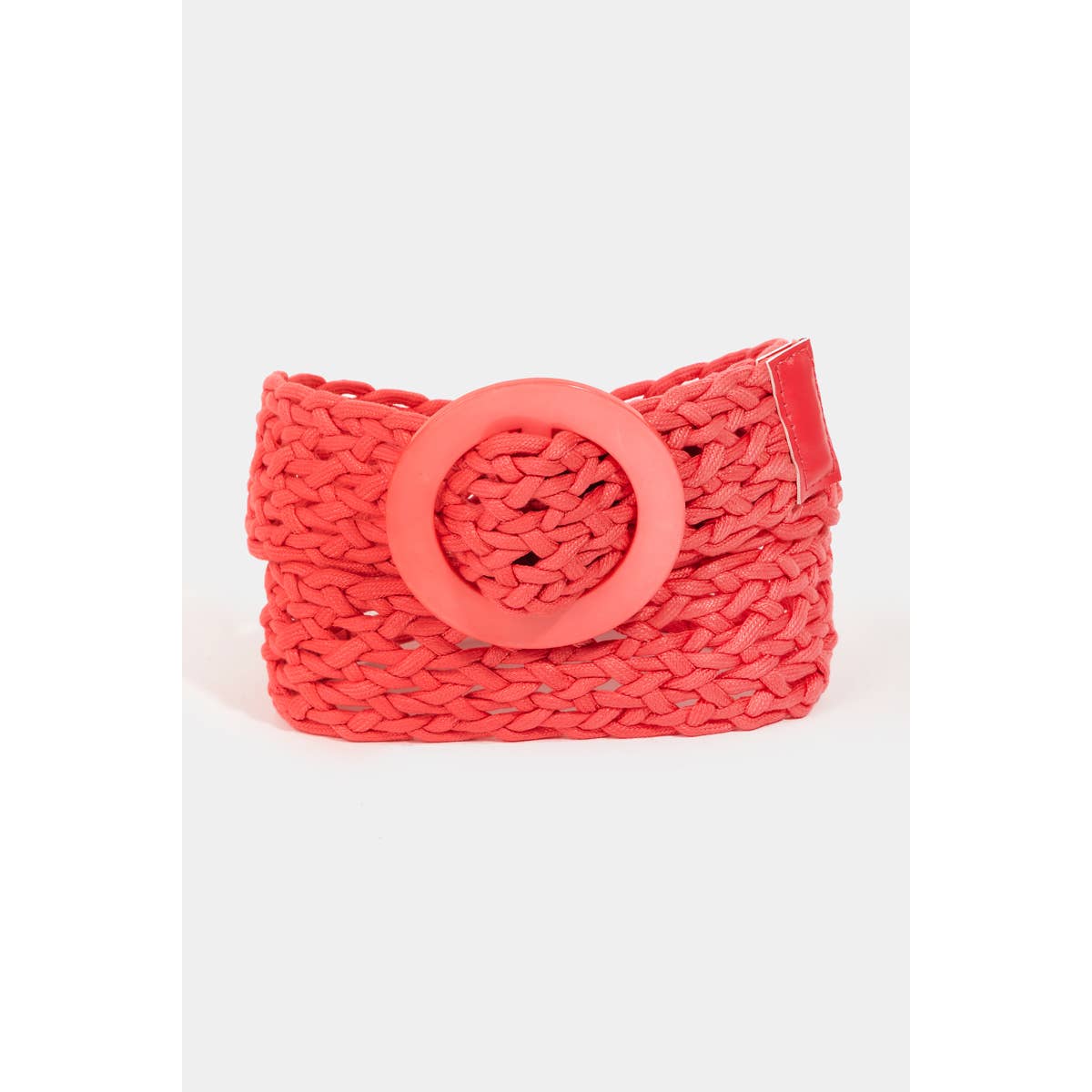 Round Buckle Braided Belt: Coral