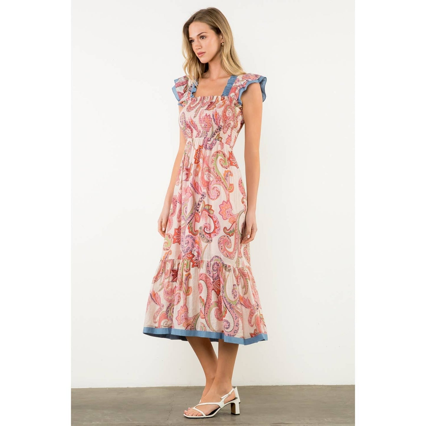Luna Smocked Flutter Sleeve Paisley Print Maxi Dress