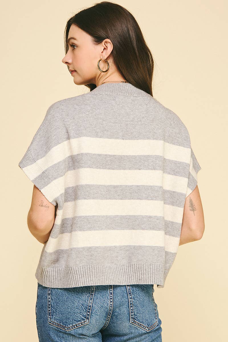 STRIPE SWEATER VEST - 4739WA: NAVY/GREY / L