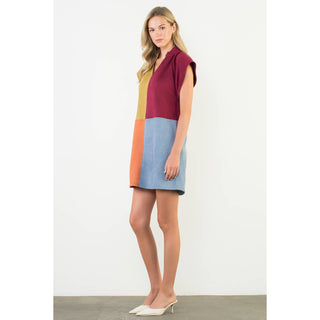 short sleeve color block dress SHORT SLEEVES COLORBLOCK LAYERED DRESS Pink / 12