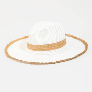 Flat Brim Straw Braided Strap Sun Hat: White