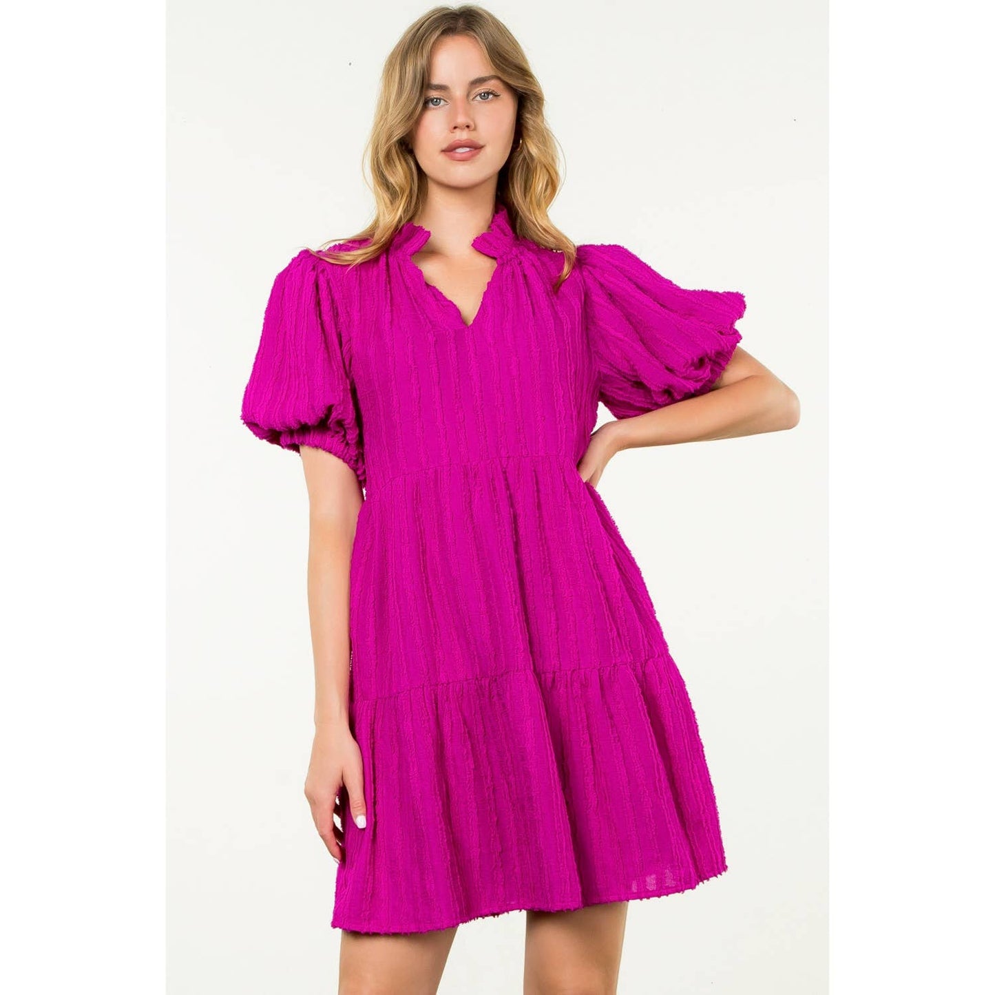 Stella Tiered Puff Sleeve Textured Dress