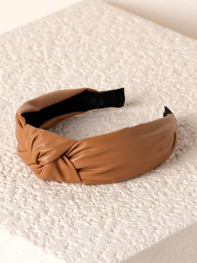 KNOTTED FAUX LEATHER HEADBAND: Blush