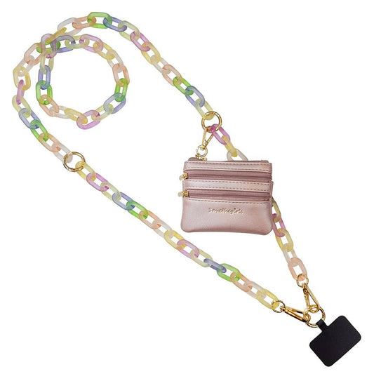 Clip & Go Crossbody Ice Chain Phone Accessory : Rainbow - Pink Pouch