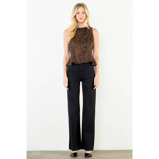 Sleeveless Leopard Print Suede Top: BROWN / XS-S-M-L(1-2-2-1)