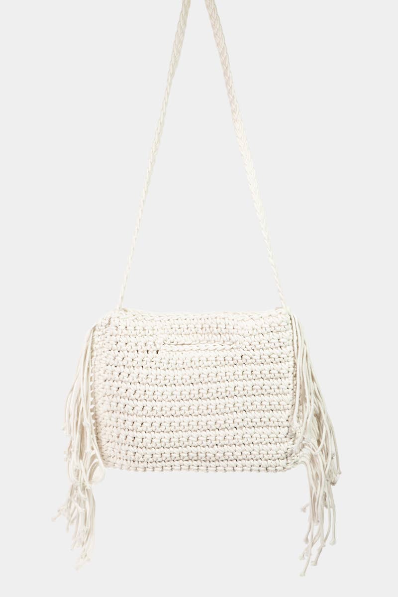 Straw Braided Fringe Bag: Kkaki