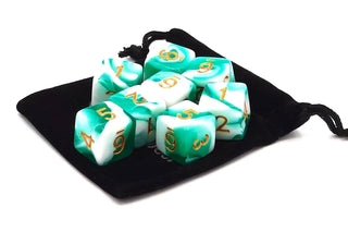 D6 8-Piece Dice Set - Vorpal - Cyan & White w/ Gold