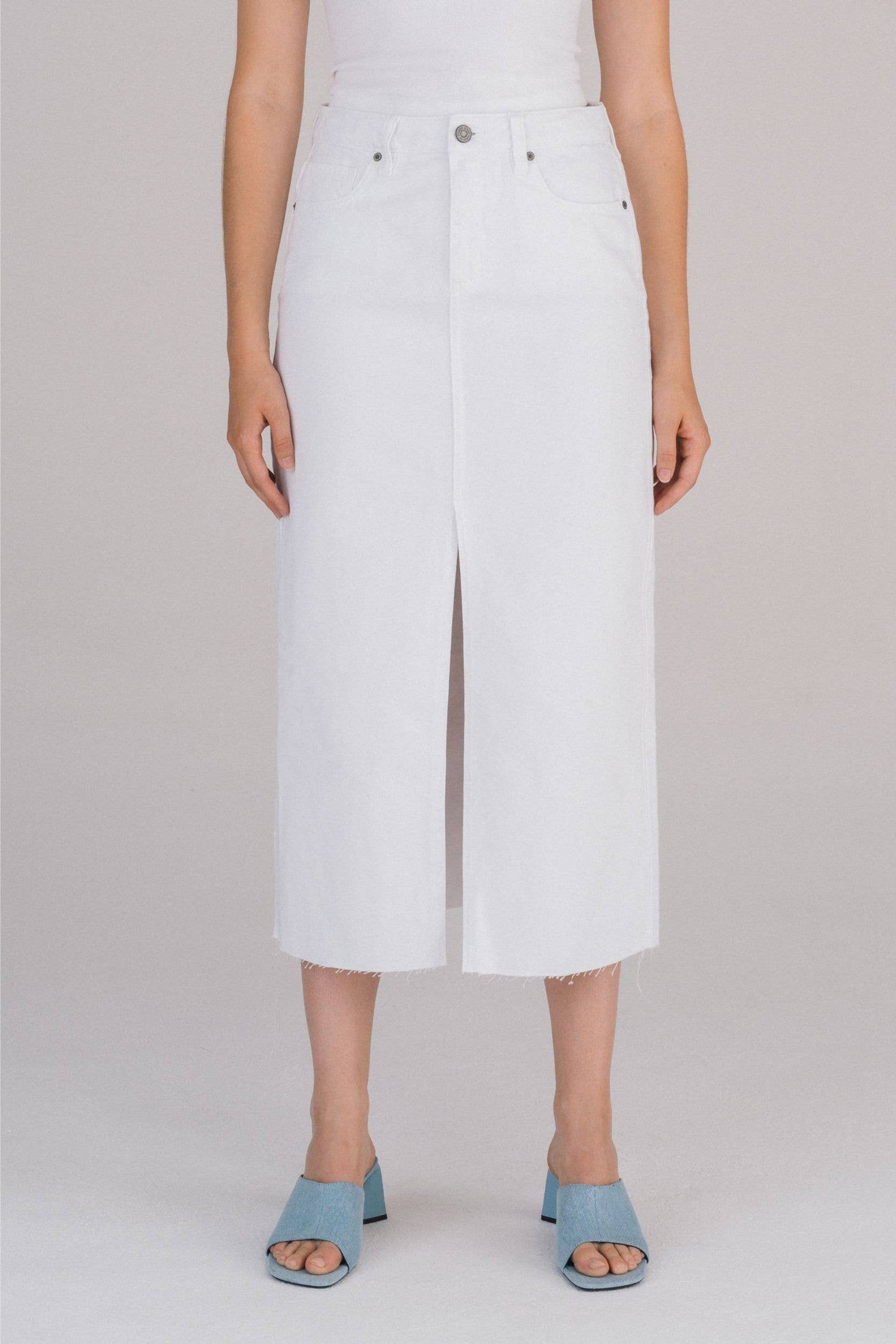 White Front Slit Midi Skirt: S