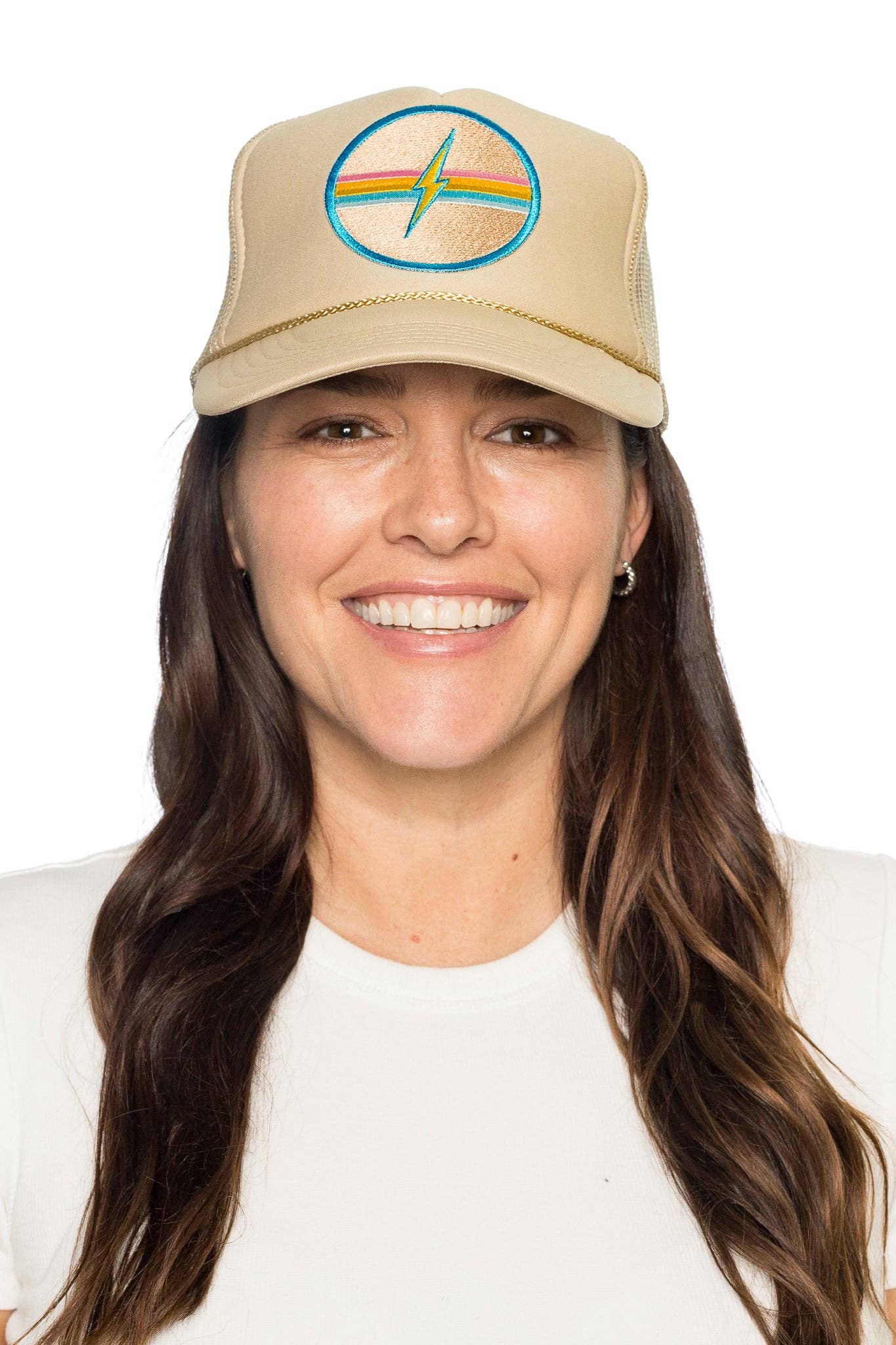 Electric Rainbow Trucker Hat- Tan