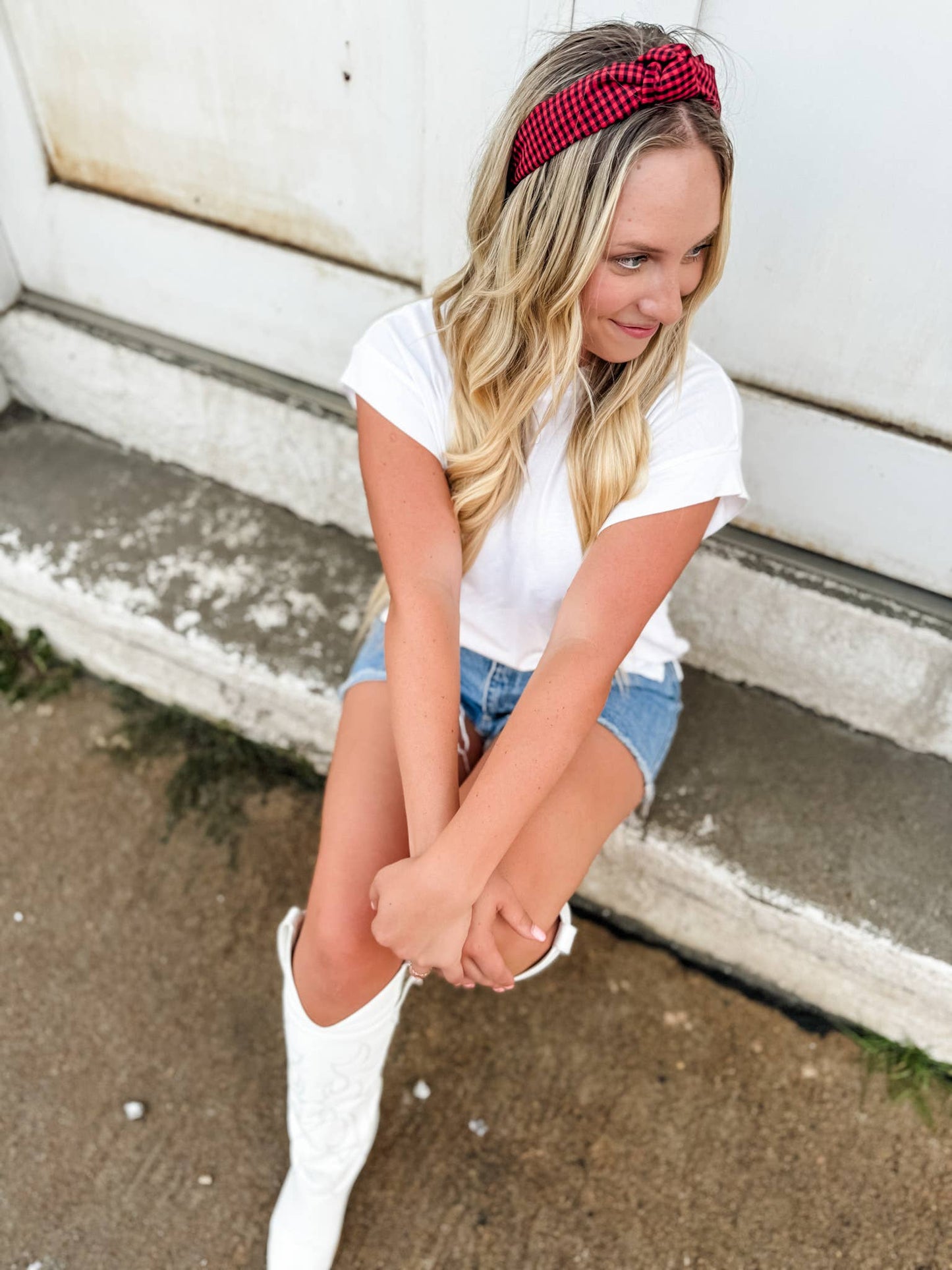 Red/Black Gingham Structured Headband