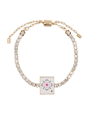Mahjong Tile & Pave Chain Bracelet: Clear Flower