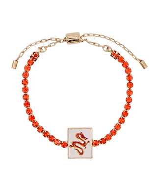 Mahjong Tile & Pave Chain Bracelet: Orange Dragon