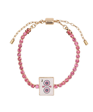 Mahjong Tile & Pave Chain Bracelet: Pink Dot