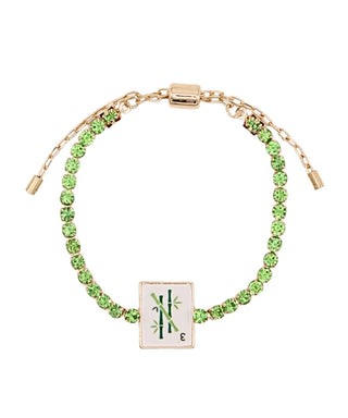 Mahjong Tile & Pave Chain Bracelet: Green Bam