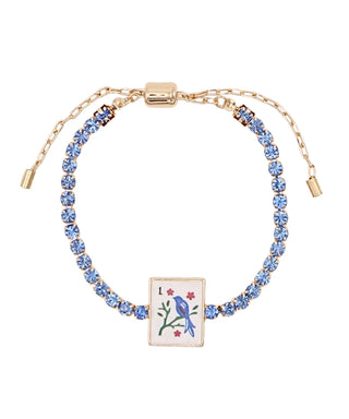 Mahjong Tile & Pave Chain Bracelet: Blue Bam Bird