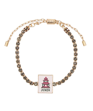 Mahjong Tile & Pave Chain Bracelet: Black Joker
