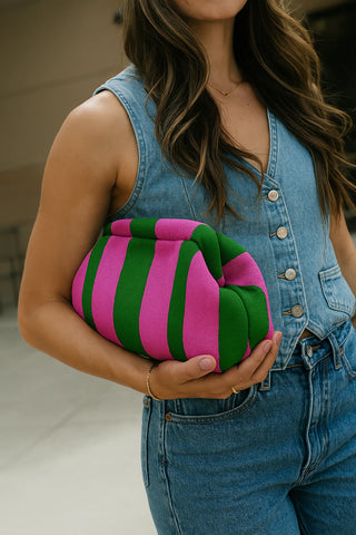 Striped Tile Bag: Green/Pink