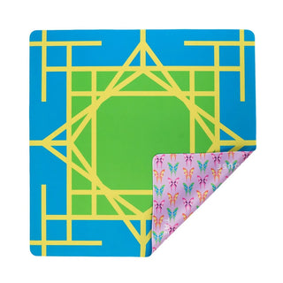 Electric Blue Garden Double-Sided Mahjong Mat