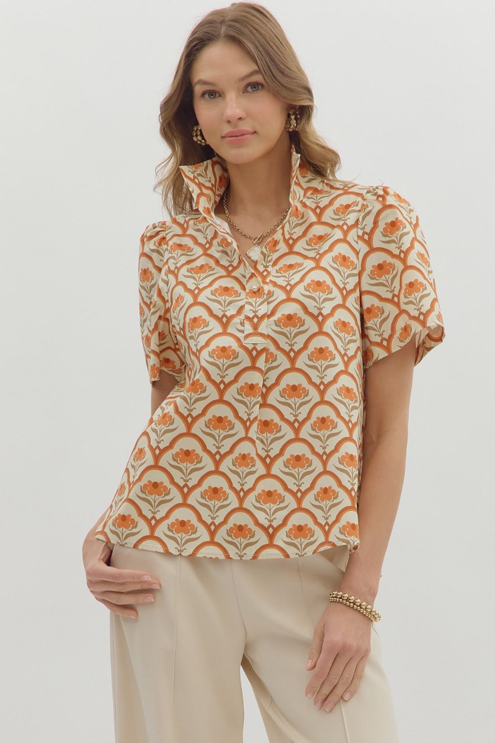 Erin Printed High Neck Top