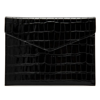Haus of Tiles Black Genuine Croc Embossed Leather Card Clutch