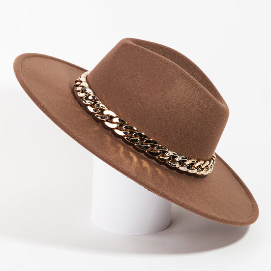 Chain Link Strap Western Hat: Brown