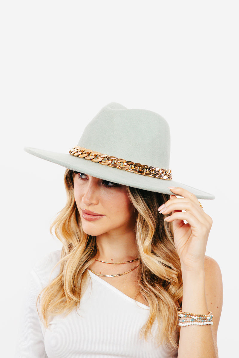 Chain Link Strap Western Fashion Hat: Mint