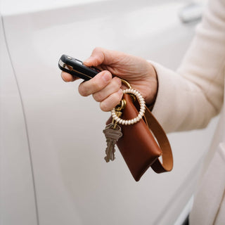 Chestnut Brown Veg Tan Leather Wristlet Wallet Set