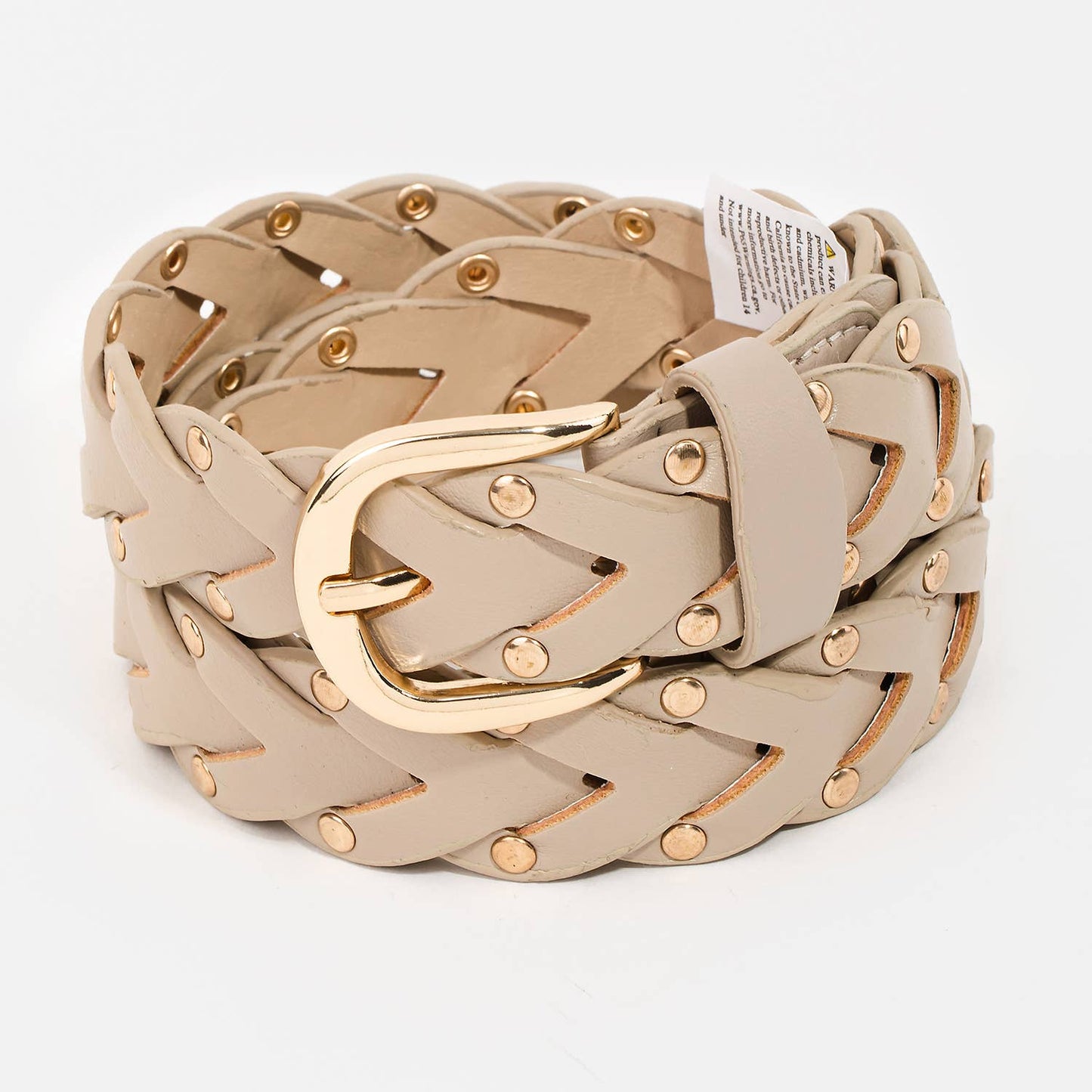 Faux Leather Braided Design Fashion Belt: Ivory