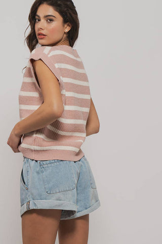 Daniela Striped Sweater Vest: Blush