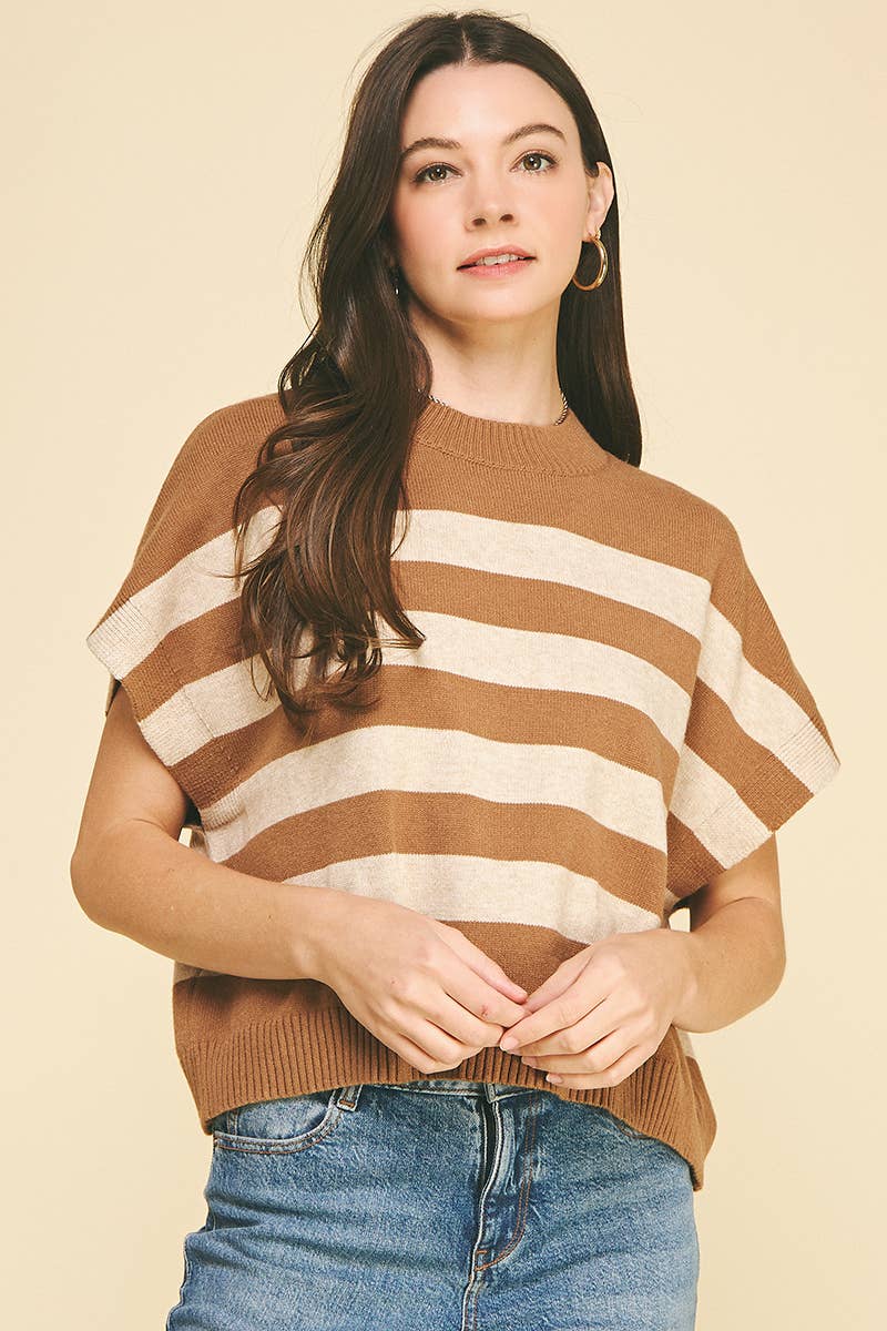 STRIPE SWEATER VEST - 4739WA: CAMEL/OATMEAL / S