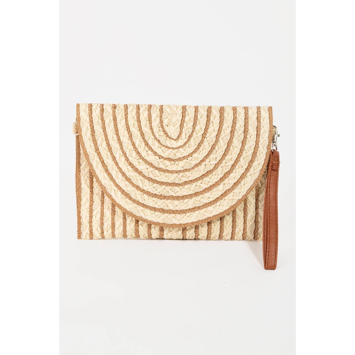 Rectangle Straw Striped Clutch Bag: Taupe