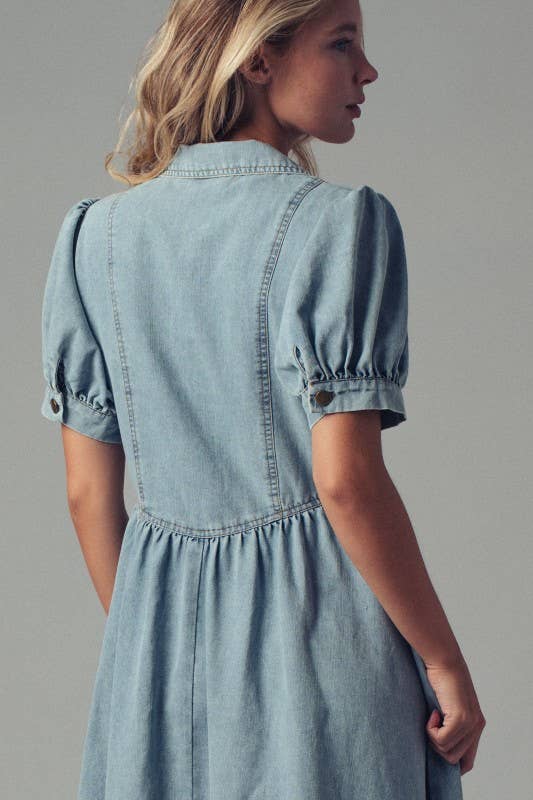 Lydia Button-Down Puff Sleeve Denim Dress