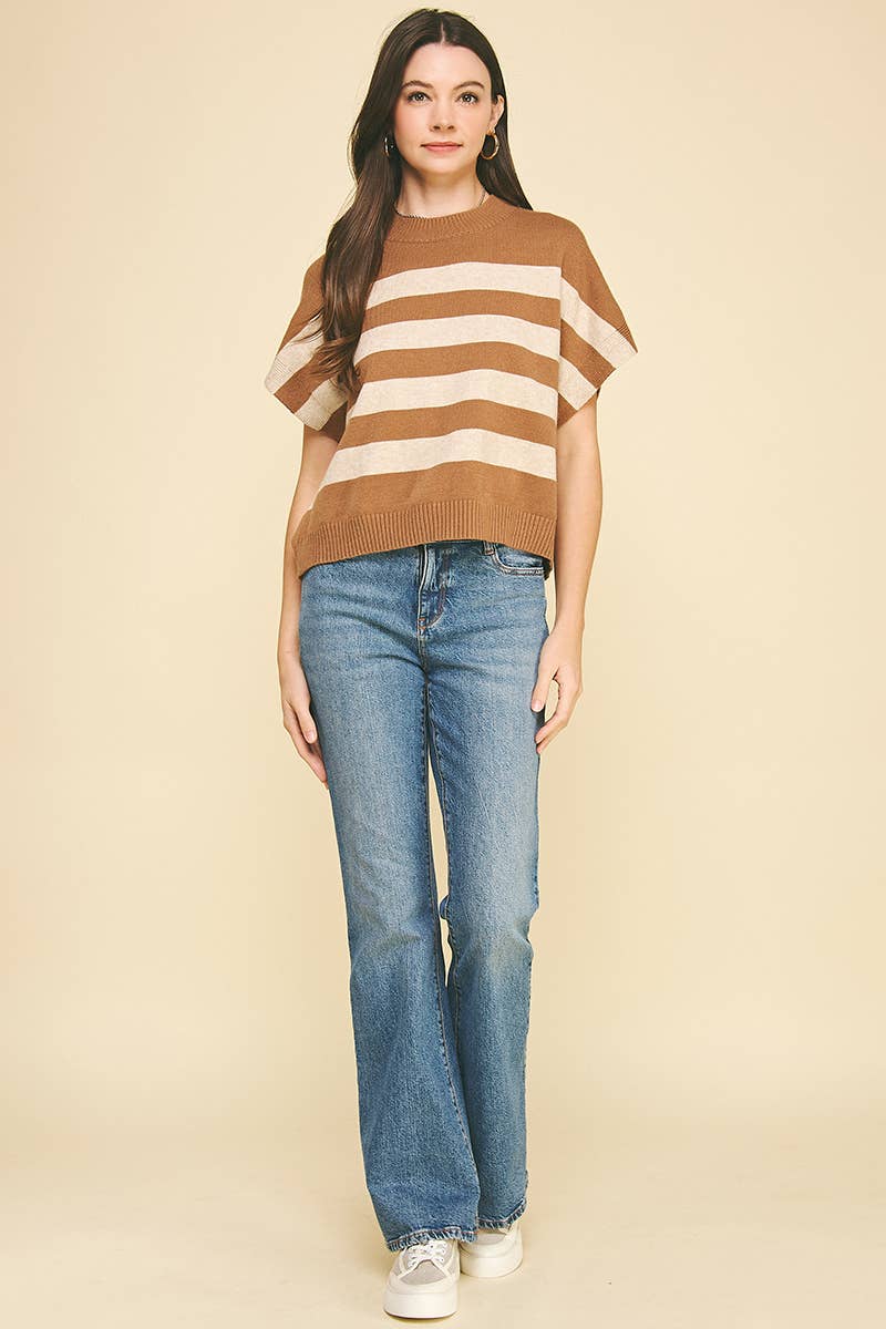 STRIPE SWEATER VEST - 4739WA: CAMEL/OATMEAL / L