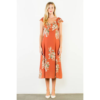 Ruffled Floral Dress: ORANGE / XS-S-M-L(1-2-2-1)