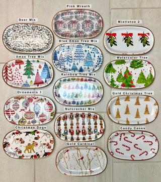 Christmas Ceramic Jewelry tray: Small / Gold Christmas Trees