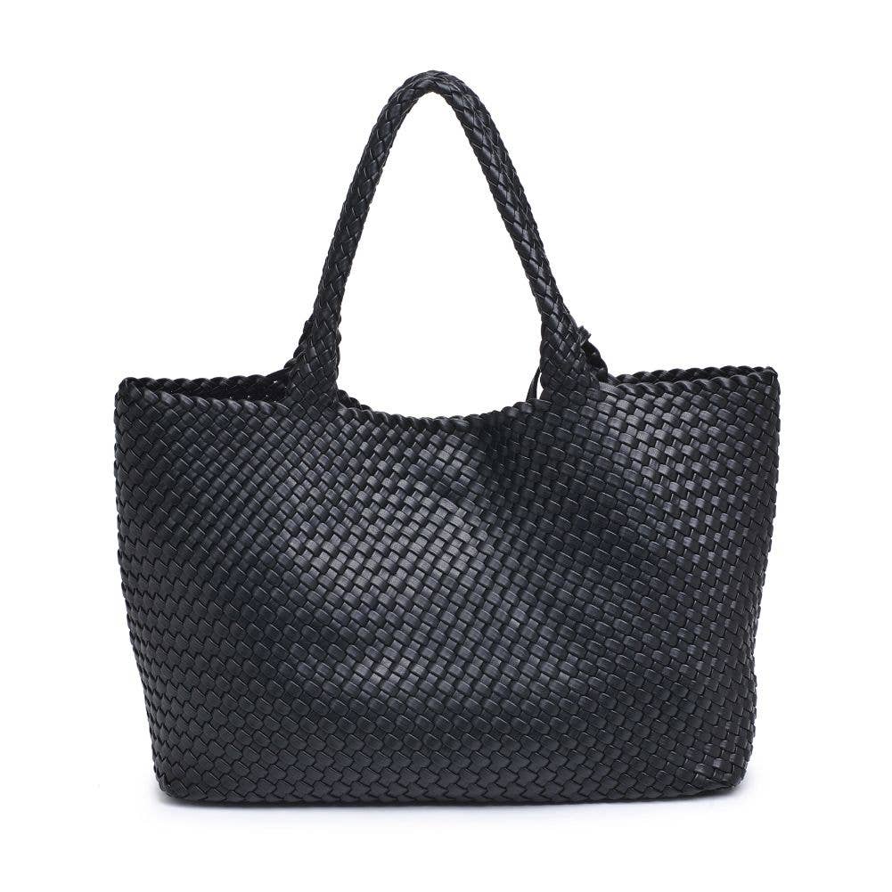 Solana Woven Vegan Leather Tote: Black