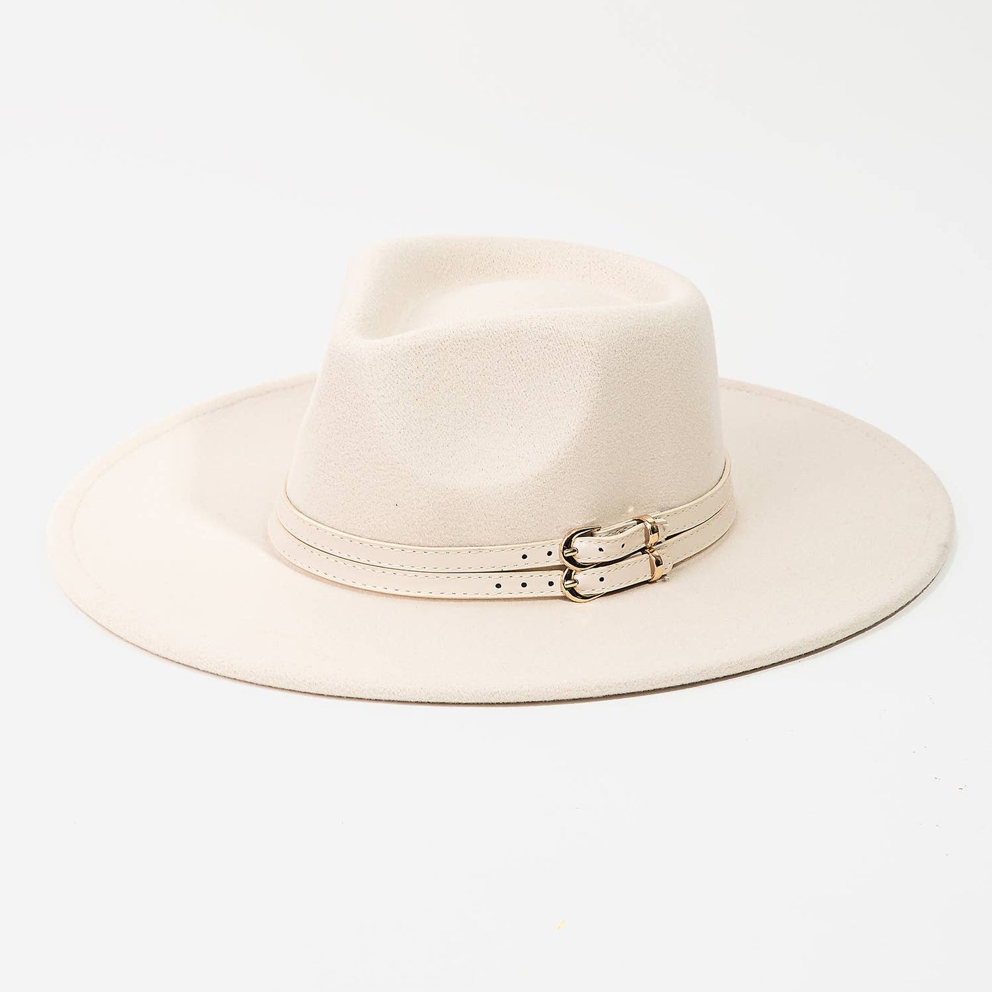 Double Belt Strap Fedora Fashion Hat: Brown