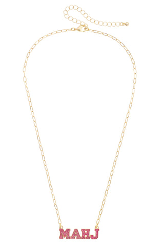 MAHJ Varsity Outline Necklace in FuchsIa