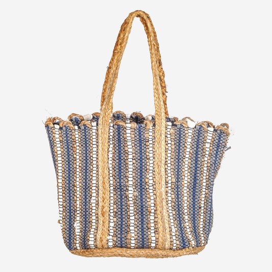 Wyatt Striped Jute Braid Tote Bag