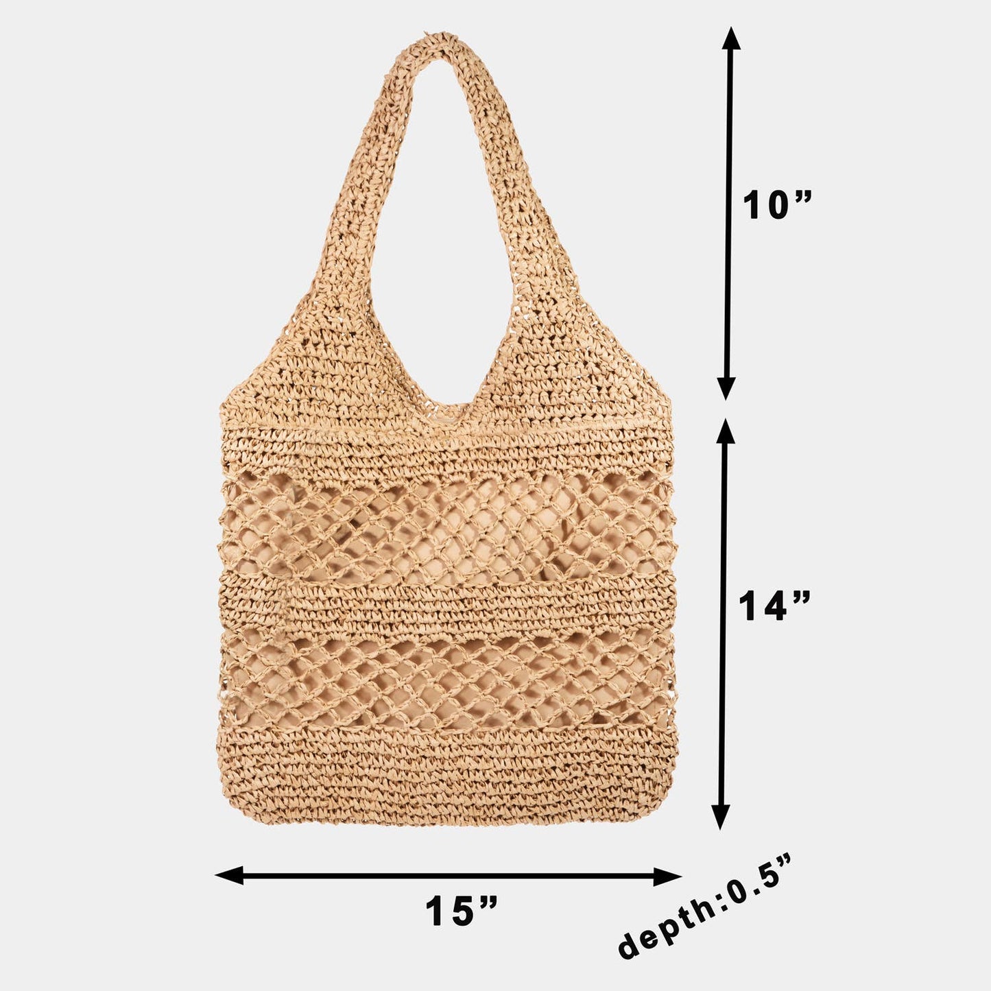 Intricate Straw Knitted Handle Tote Bag: Ivory