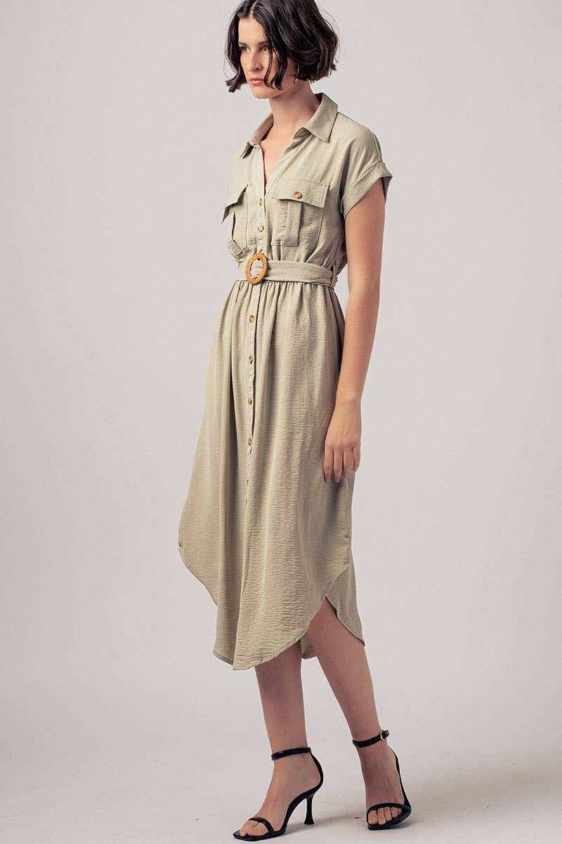 Stationary Icon Midi Shirt Dress: LT KHAKI / S-2/M-2/L-2