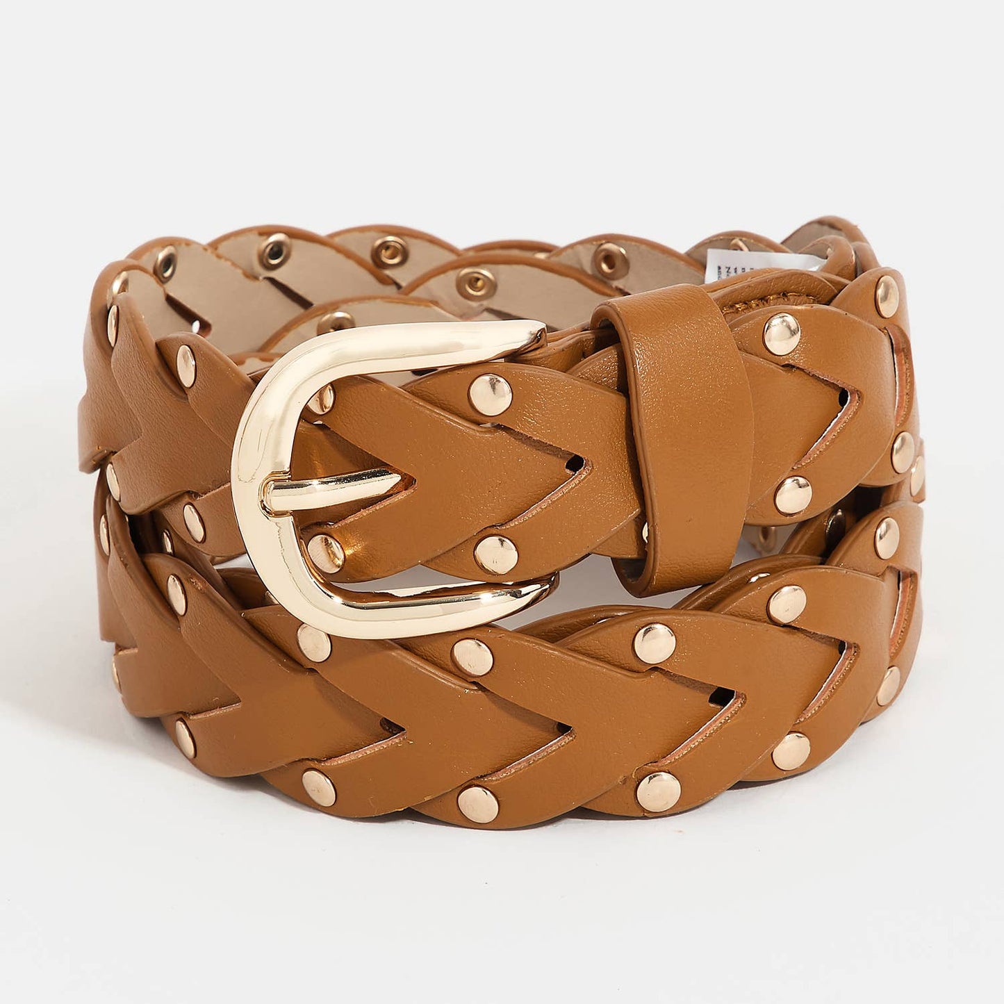 Faux Leather Braided Design Fashion Belt: Ivory