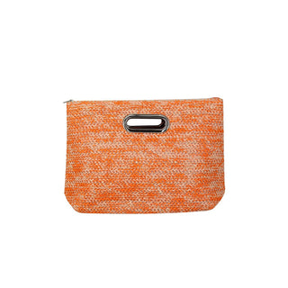Mixed Color Straw Clutch Bag: Coral