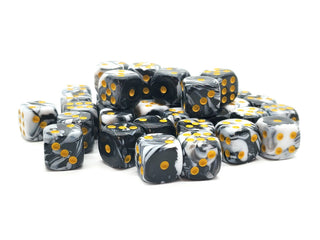 36ct 12mm D6 Dice Set: Vorpal - Black & White w/Gold