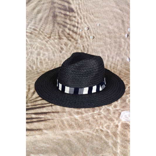 Multi Color Stripe Band Straw Hat: Black