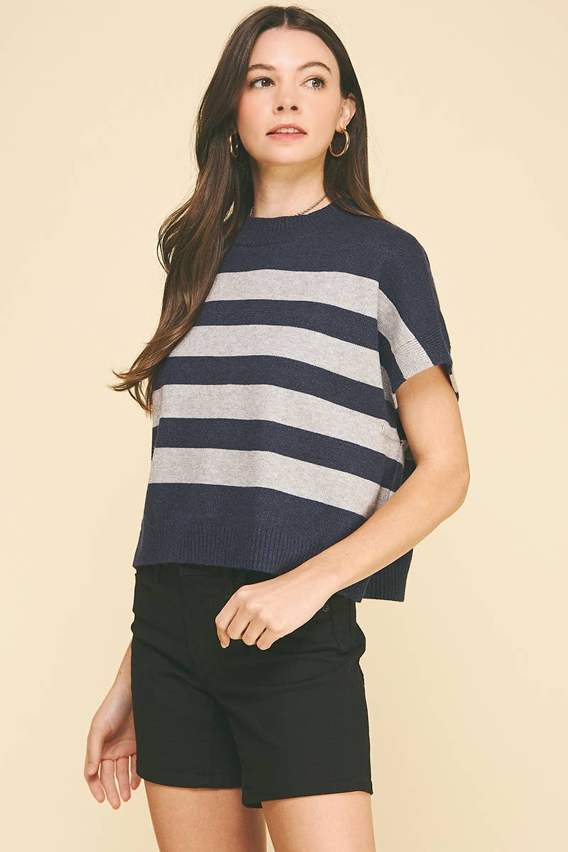 STRIPE SWEATER VEST - 4739WA: WINE/PINK / L
