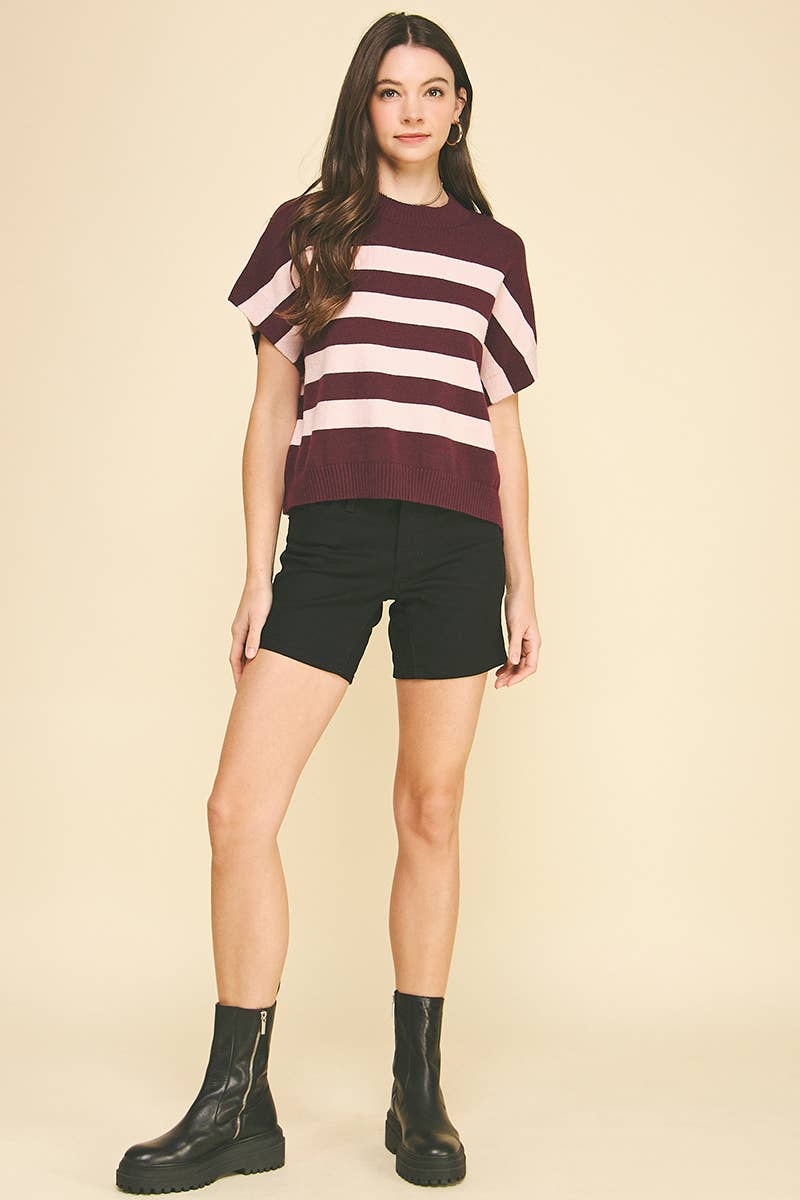 STRIPE SWEATER VEST - 4739WA: WINE/PINK / L