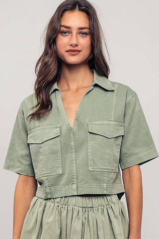 Pastel Collared Camp Shirt : ICE BLUE