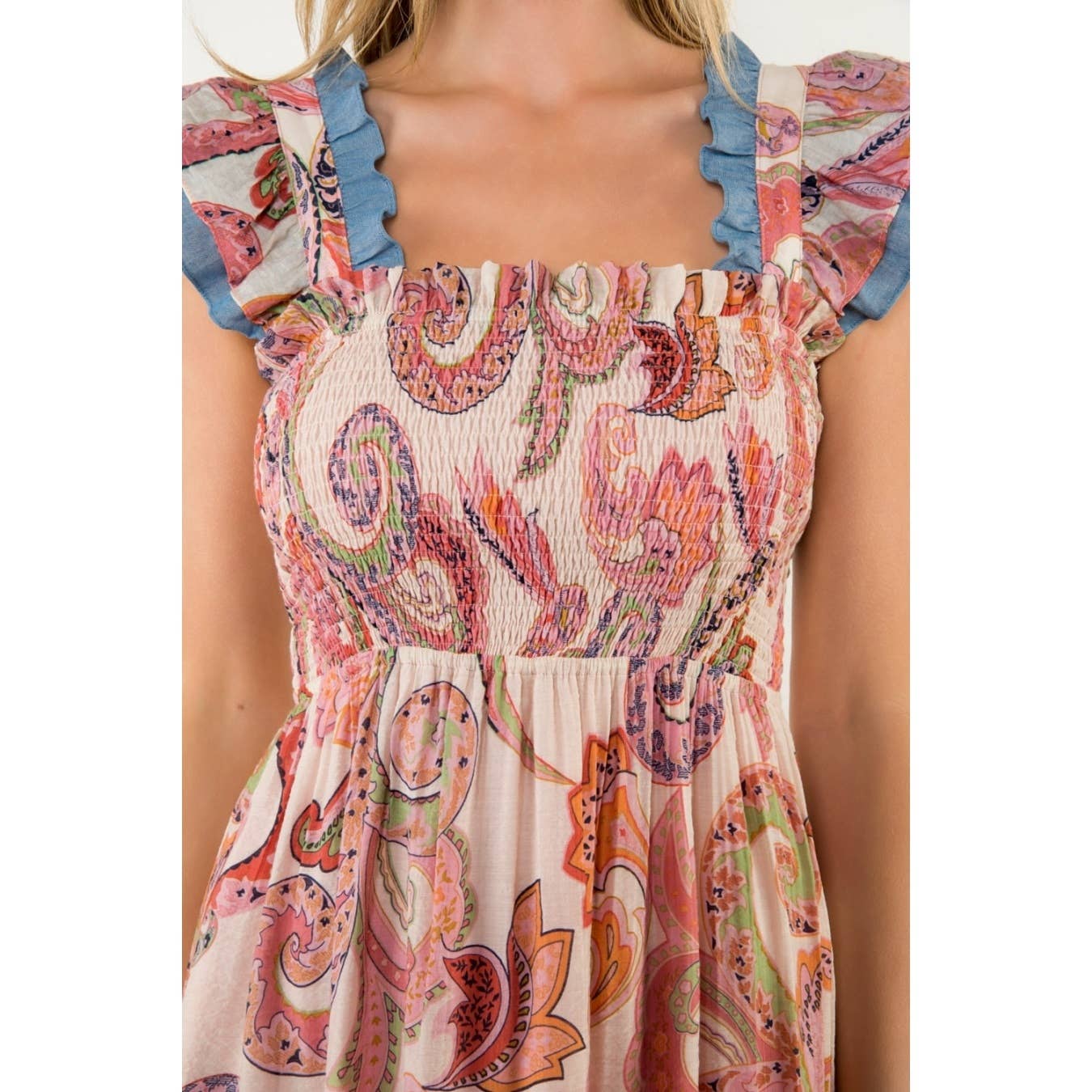Luna Smocked Flutter Sleeve Paisley Print Maxi Dress